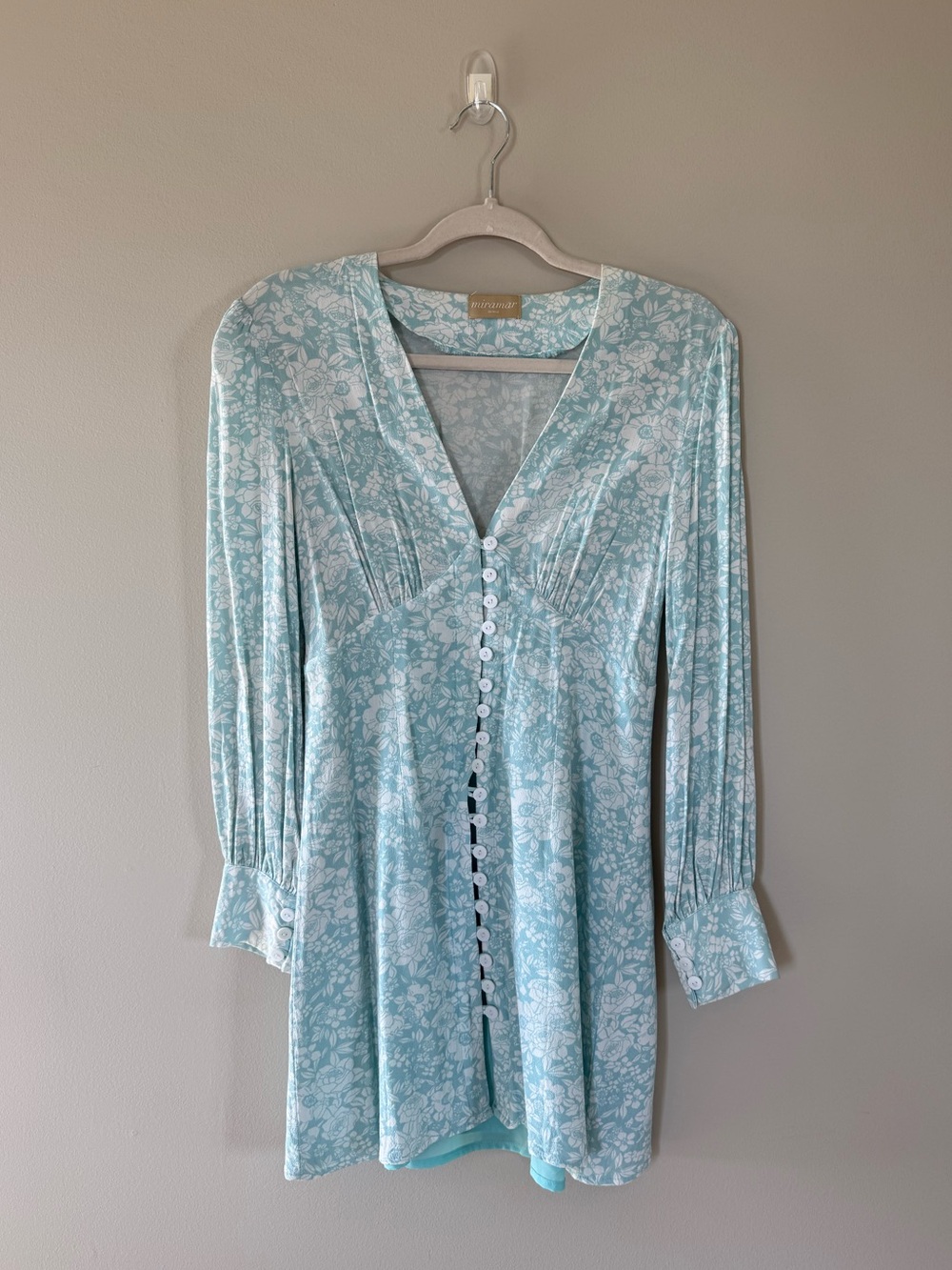 Light Blue Floral Mini Dress with Buttons